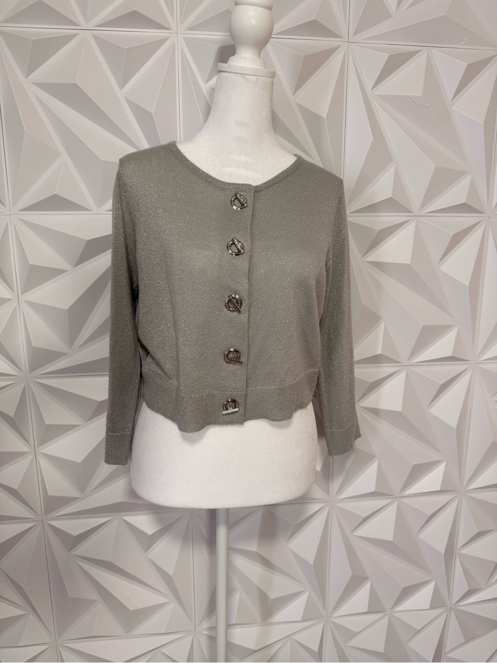 Calvin Klein Sage Green Shimmer Cropped Cardigan